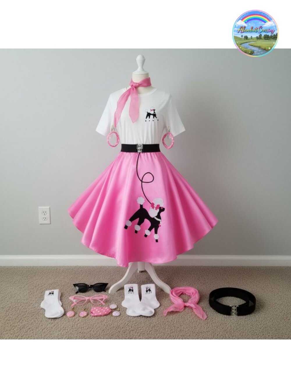 Women's 1950s Sock Hop Poodle Skirt T-Shirt Costume Accessory Set